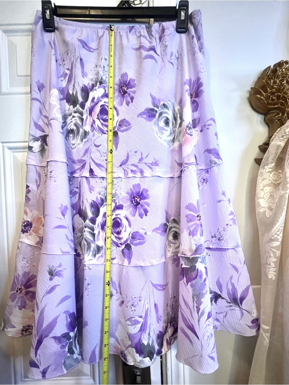 VTG Alfred Dunner Lavender Purple Floral Tiered Midi Skirt 10 Coquette Fairy - Picture 8 of 10